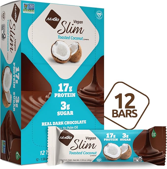 NuGo Slim Chocolate Mint Box (Pack of 12) and Toasted Coconut Protein Bars Bundle (12 Count)
