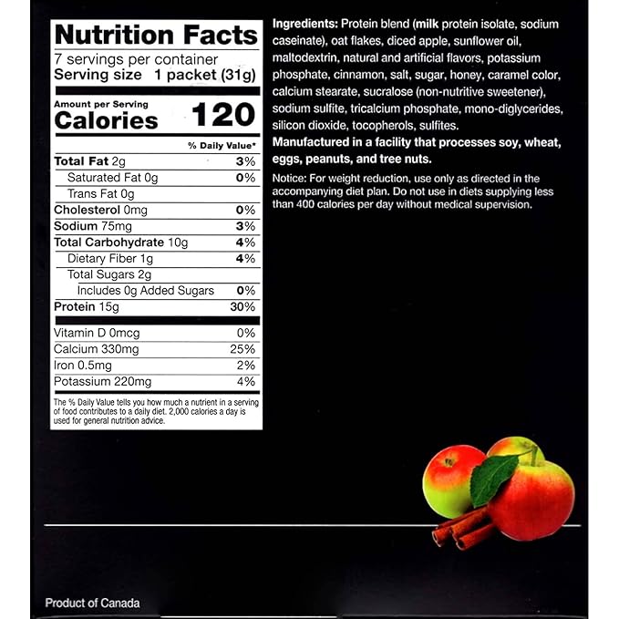 PROTIFIT - High Protein Apple Cinnamon Oatmeal Mix 3 Pack 15g Protein Low Calorie Low Fat Low Sugar Low Carb Ideal Protein Compatible 7 Servings Per Box (3 Pack)