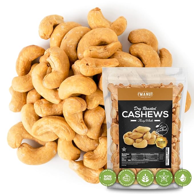 Oven Dry Roasted Fancy with Sea Salt-1.5 lb | Whole Cashews | No Oil | No PPO | Vegan and Keto Friendly | Made from Natural