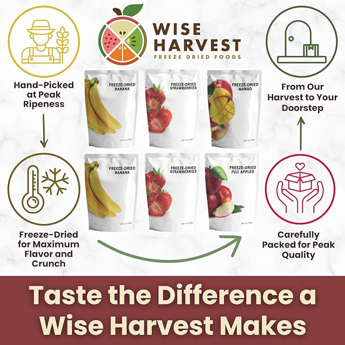 Wise Harvest Freeze-Dried Family Fruit Bundle – Six 1oz Packs | Single Ingredient Snack | 100% Real Fruit No Sugar Added Just Crunch | Healthy Vegan Gluten-Free Snack for Kids &amp Adults