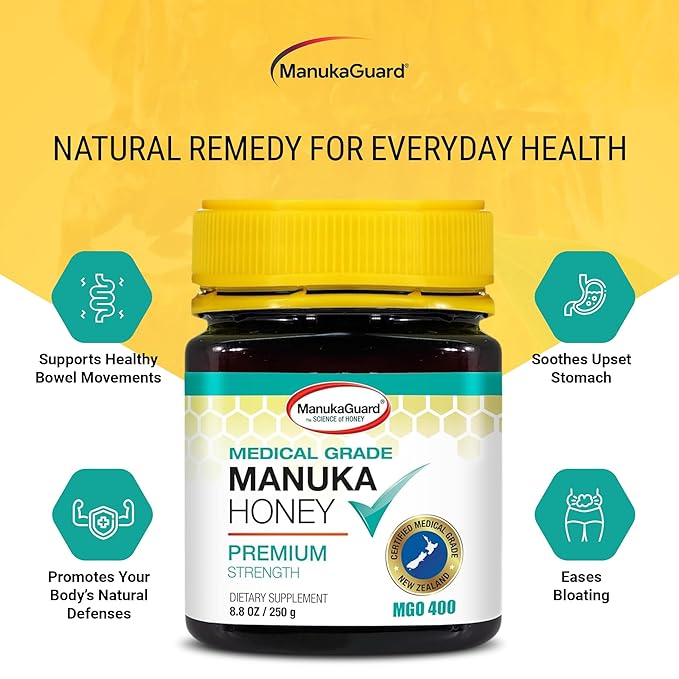 ManukaGuard® Medical Grade Manuka Honey MGO 400+ | 100% Authentic New Zealand Manuka Honey | Healing Honey for Immunity Boost | 8.8 oz