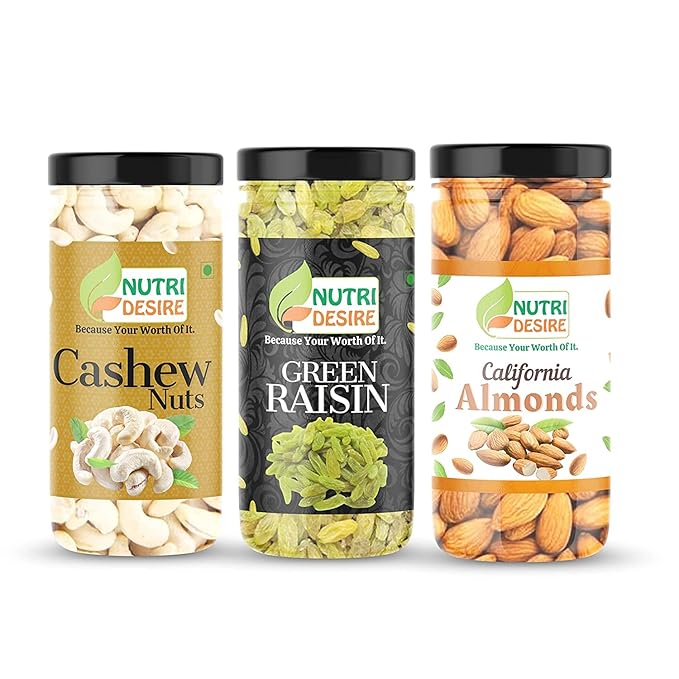 Nutri Desire Dry Fruits Combo (150*3) 450g ((Almonds Cashews Raisins) (450gm) All Premium