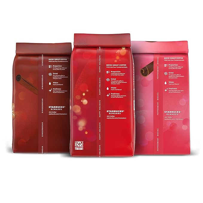 Starbucks Ground Coffee Medium Roast And Naturally Flavored Coffee Limited Edition Holiday Coffee Variety Pack 100% Arabica 3 Bags (32 Oz Total)