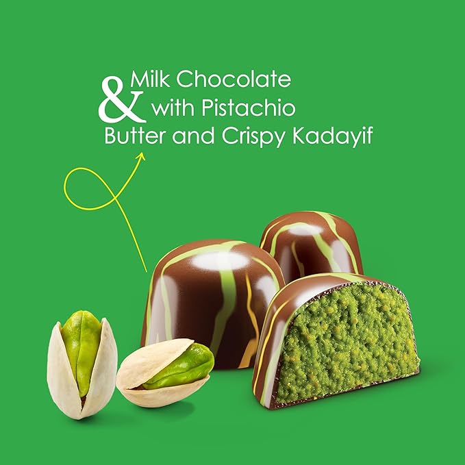 Fiorella Dubai Chocolate Gift Box 24 Count Premium Gourmet Milk Chocolate with Pistachio Butter &amp Crispy Knafeh Food Gifts for Holiday Gift Basket Christmas Chocolate Candy 10.15 Oz