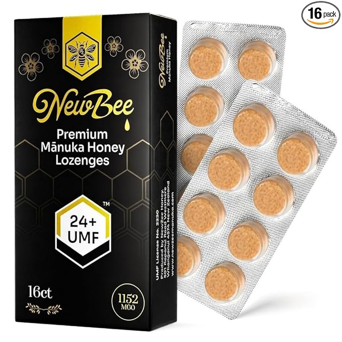 Manuka Honey Lozenges 16 Count Made W/UMF 24+ MGO 1152 New Zealand Manuka Honey UMF Certified Monofloral Traceable from Hive to Hand