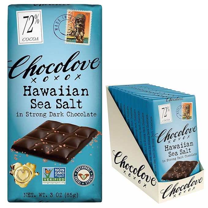 Chocolove Hawaiian Sea Salt Dark Chocolate Bars | 72% Cocoa | Rich and Intense Flavor | Made with Premium Chocolate | Non-GMO &amp Gluten-Free 3.2 oz Bar (12 Pack)