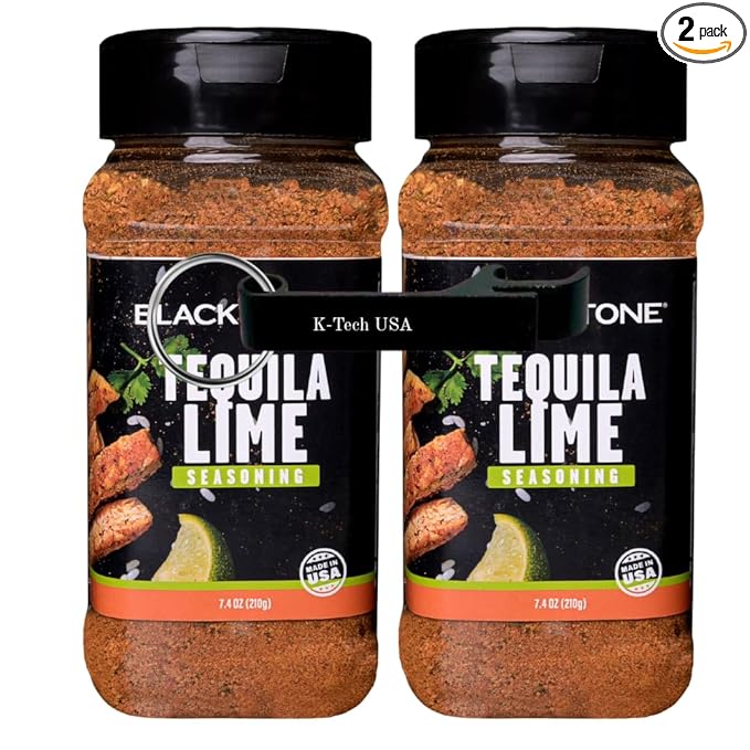 Blackatone Tequila Lime Seasoning Blend Citrus &amp Spice Flavor 7.4 oz Bottles (Pack of 2) with K-Tech USA Keychain