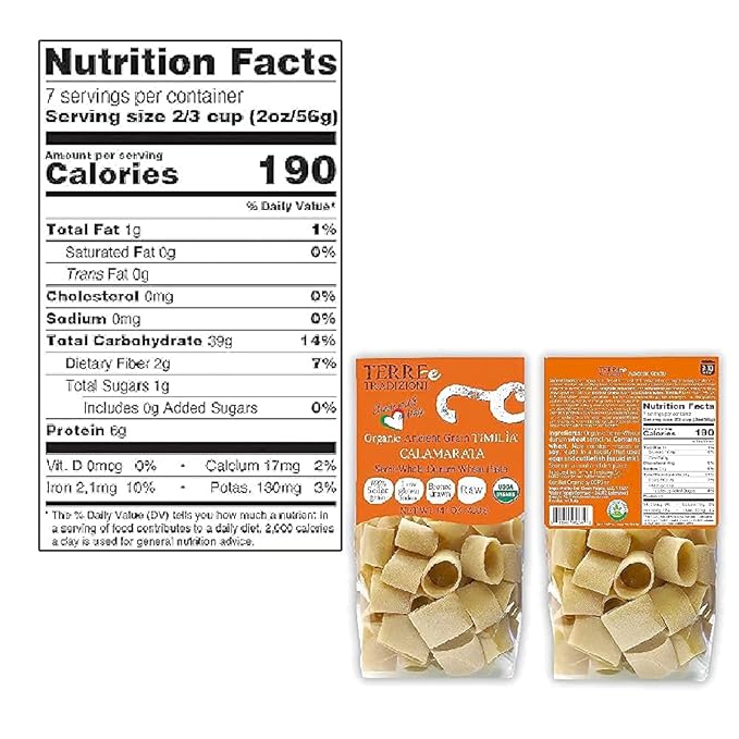 6 PACKS ORGANIC ITALIAN SEMI WHOLE DURUM WHEAT CALAMARATA PASTA – Sicilian Ancient Grain Timilia Vegan Pasta Crafted in Italy. LOW-GLUTEN INDEX. Has 6X More Fiber and Protein than Popular Grains. Al d