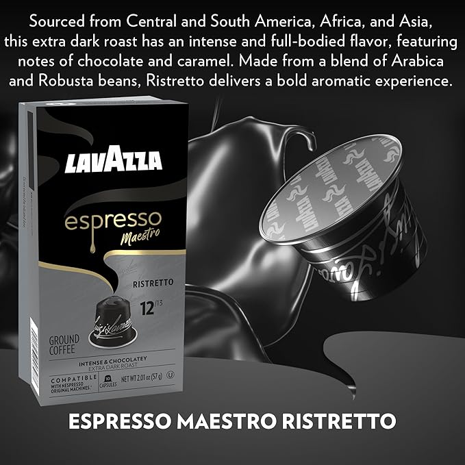 Lavazza Espresso Maestro Ristretto Aluminum Capsules Compatible with Nespresso* Original MachinesDark Espresso RoastArabica and Robusta Blend (120 Total Capsules)10 Count(Pack of 12)