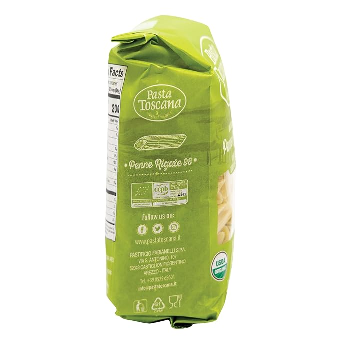 Pasta Toscana Italian Organic Pasta | Organic Tuscan Wheat | Italian Organic Durum Wheat Semolina 16 oz (Pack of 5 Penne Rigate)