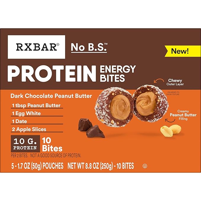 RXBAR Protein Energy Bites Gluten Free Energy Snacks Protein Snacks Dark Chocolate Peanut Butter (60 Bites)