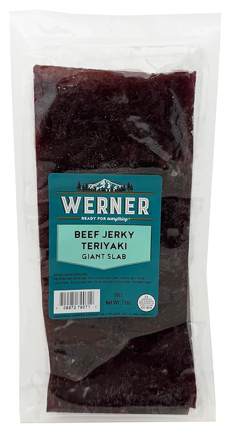 Werner Beef Jerky Slab 10 Count – Giant Jerky Slab Jerky Sheets Thinly Sliced Beef Jerky Bulk Pack (Teriyaki)