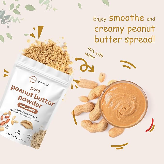 Pure PB Peanut Butter Powder 4lbs (64oz) | 10g Protein &amp 88% Less Fat | No Added Sugar or Salt from Natural Fresh Roasted Peanuts | Mixes Easily for Peanut Butter Spread &amp Protein Powder | No