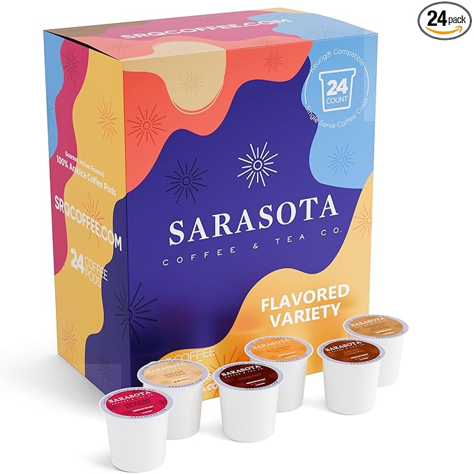 Sarasota K-Cup Coffee Pods | Medium Roast Flavored Coffee | Flavored Variety K Cups | Single Serve for Keurig Brewers | Gourmet Low Acid Mold Free | 24 Count