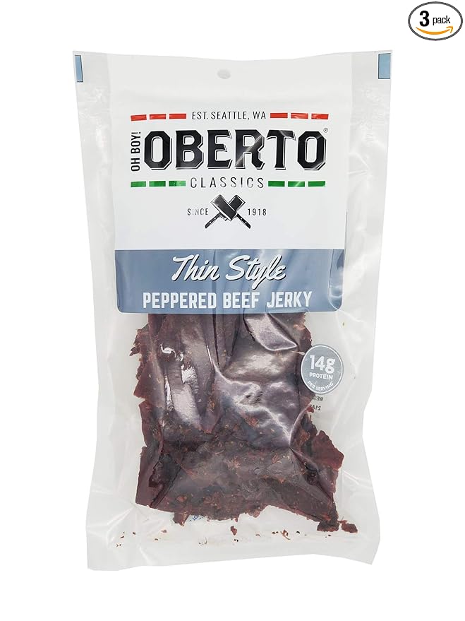 Oh Boy! Oberto Classics Thin Style Peppered Beef Jerky | 7 Ounce Per Bag (3 Pack)