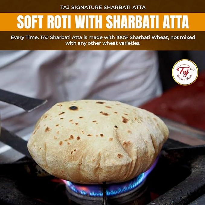 TAJ Signature Sharbati Atta 10lbs (Chakki Atta - Stone Ground) 100% Whole Wheat Flour Chappati Flour