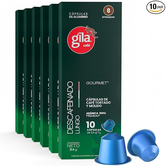 GILA Café Decaf Aluminum Coffee Capsules – Dark Roast Espresso Pods Compatible with Nespresso Original Machines – 100% Arabica Naturally Water-Processed 10 Count