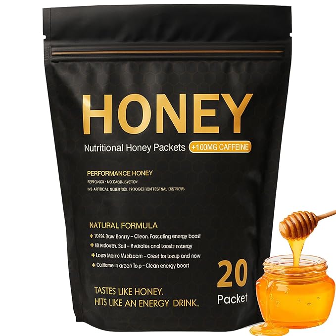 Nutrition Honey Packets Organic Premium Natural Pure Honey with Himalayan Salt Hericium Erinaceus Immune Support Prebiotic Gut Health Electrolyte Replenishment 20 Pack (1)