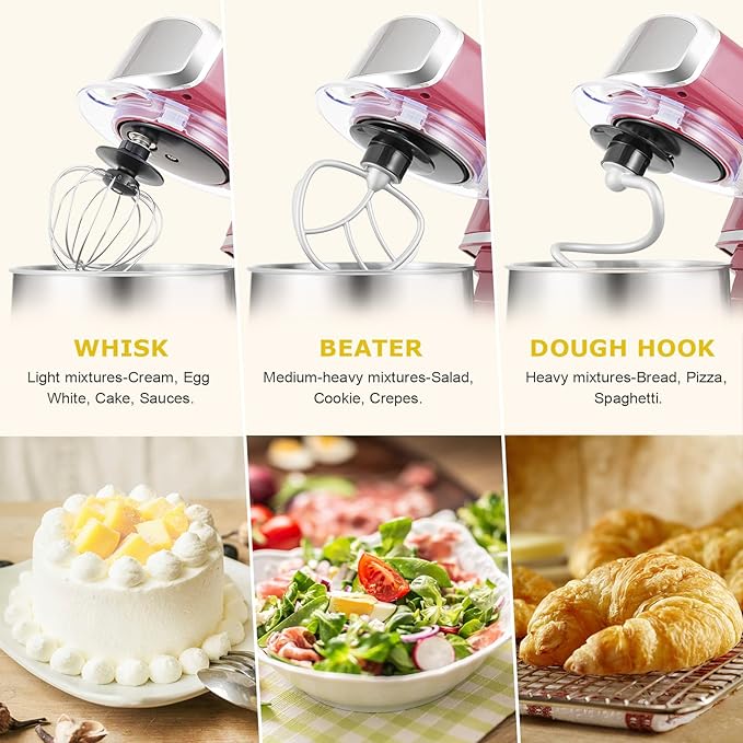 Kitchen in the box Stand Mixer3.2Qt Small Electric Food Mixer6 Speeds Portable Lightweight Kitchen Mixer for Daily Use with Egg WhiskDough HookFlat Beater (Purplish-red)
