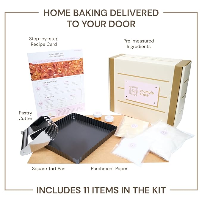 Crumble Crate - Apple Rose Tart with Frangipane DIY Baking Kit – Gourmet Dessert Gift Pre-Measured Ingredients Easy Recipe Perfect for Holiday and Special Occasion Gifts