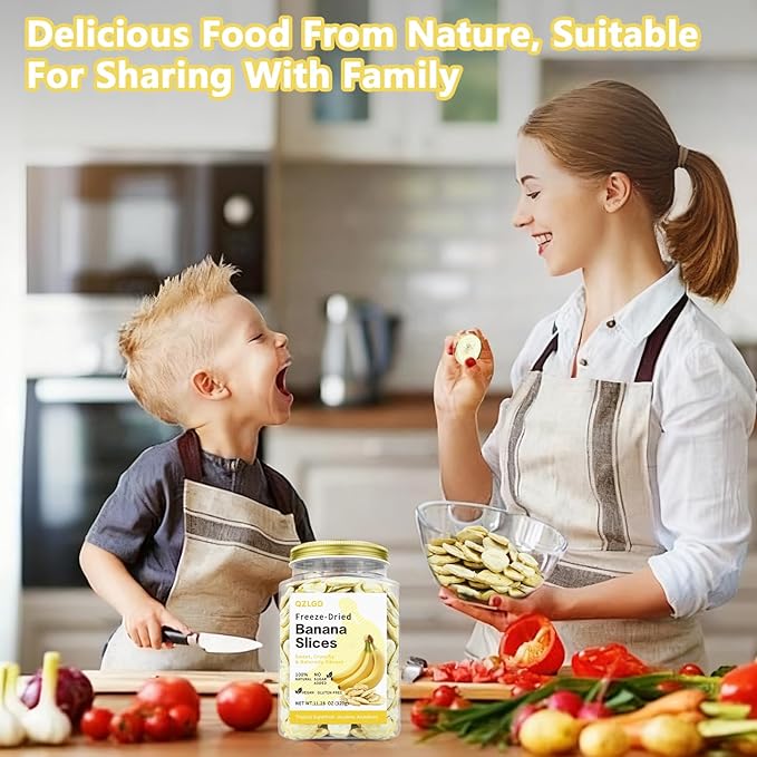 QZLGD Freeze Dried Bananas Freeze Dried Fruit Banana Chips 11.28oz/320g 100% Natural No Added Sugar Crunchy Fruit Snack for Baking or Adding to Breakfast Cereal Yogurt