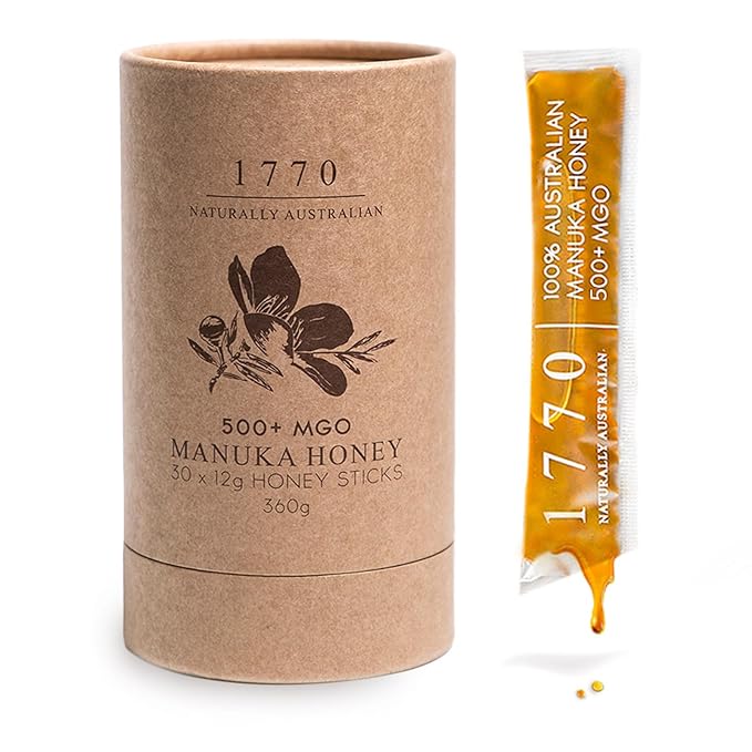 1770 Naturally Australian MGO 500+ Manuka Honey Sticks 30 x 15g Organic Honey for Tea Yogurt &amp Travel Snacks