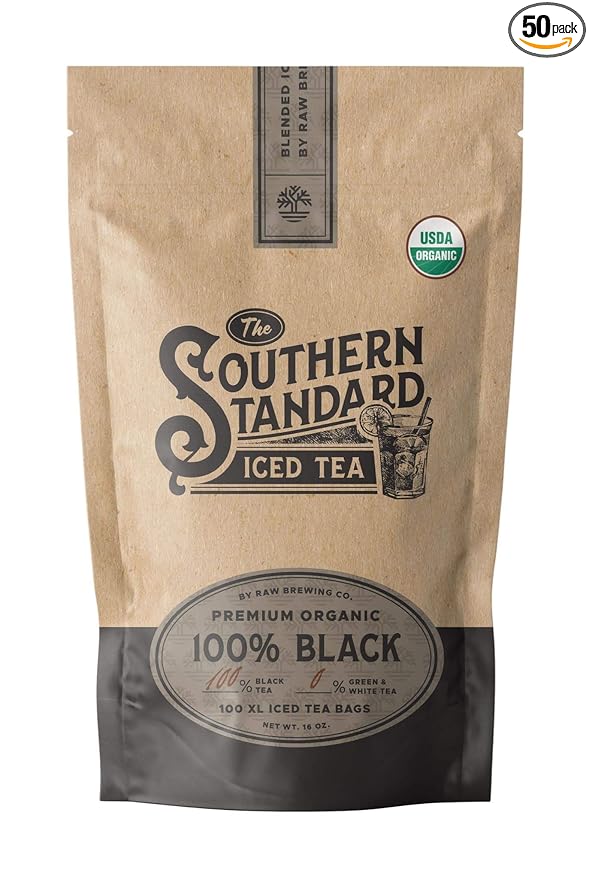 The Southern Standard | Organic Iced Tea Bags – 100% Black Tea Blend | No Microplastics | 50 XL Bags (½ lb Makes 25 Gallons)