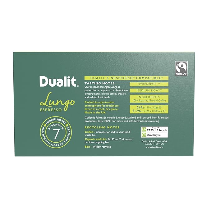 Dualit Original Line Compatible* Lungo Americano Recyclable Aluminium Coffee Capsules | 120 Pack - 12 X 10 Pk - 120 Servings of Premium Eco Friendly Coffee Pods - 100% Recyclable Original Line Compati