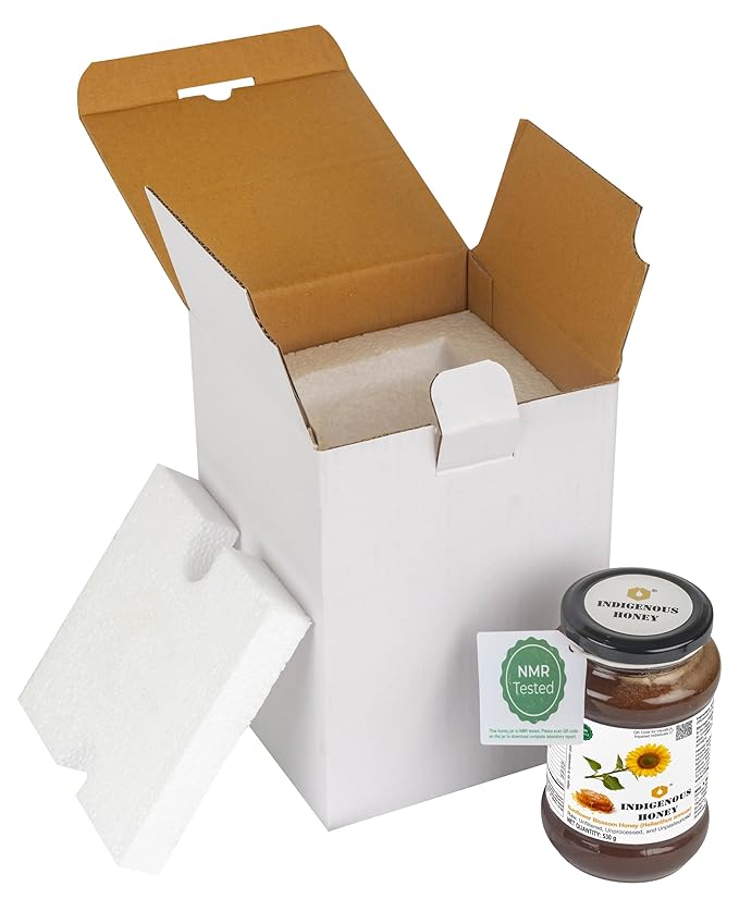INDIGENOUS HONEY Sunflower Honey Raw Organic Natural Pure Unprocessed NMR Tested Unpasteurized Unheated 530g Glass Jar Pack of 1