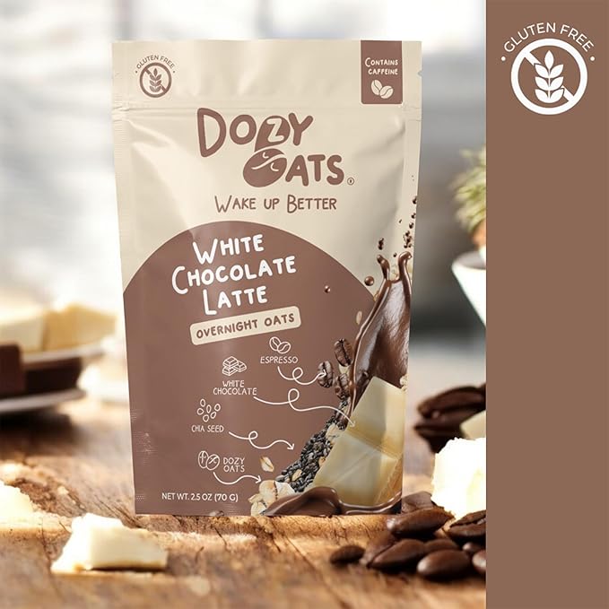Dozy Oats Overnight Oatmeal Packets Chocol'oat Lover’s Variety Box with Rolled Oats Chia Seeds and Date Powder. Gluten-Free Natural Source of Protein and Fiber 12-Pack