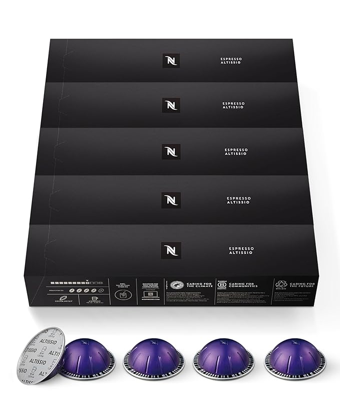 Nespresso Capsules Vertuo Altissio Medium Roast Espresso Coffee 50 Count Espresso Pods Brews 1.35oz.