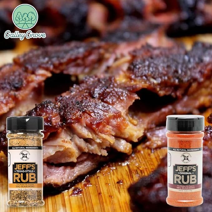 Jeff's Original Rub + Texas Style Rub BBQ Seasoning (2-Pack) Grill or Smoker - Pork Chicken Ribs Brisket Steak Seafood Vegetables - Bundle With Galley Grove Sugar-Free Breath Mints