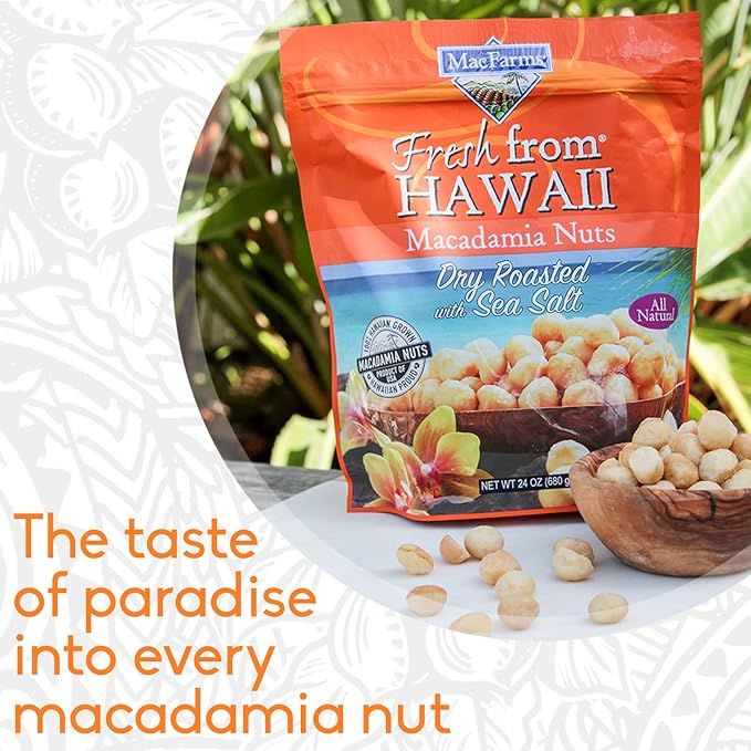 Macadamia Nuts | MacFarms Dry Roasted Macadamia Nuts 24 OZ (1 Pack) - Premium Roasted Nuts with Sea Salt Fresh From Hawaii Sea Salt Flavored Healthy Snack