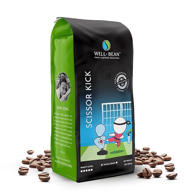 Well-Bean Coffee - Scissor Kick Whole Coffee Beans Blend Dark Roast Coffee Beans Vegan &amp Gluten-Free Keto Coffee Papua New Guinea Brazilian &amp Sumatra Coffee 2 lb