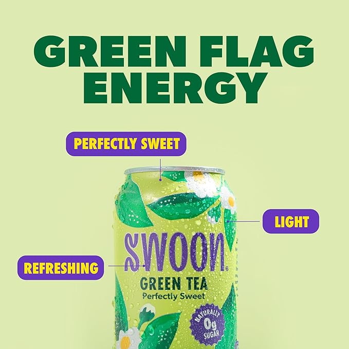 Swoon Perfectly Sweet Green Tea | Zero Sugar Lightly Caffeinated &amp Refreshing | Keto Paleo Vegan Non-GMO &amp Gluten-Free | Naturally Sweetened with Monk Fruit &amp Stevia | Only 5 Calories