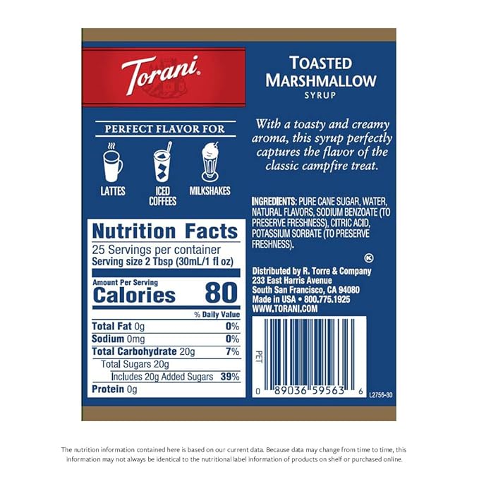 Torani Syrup Toasted Marshmallow 25.4 Ounces (Pack of 4)
