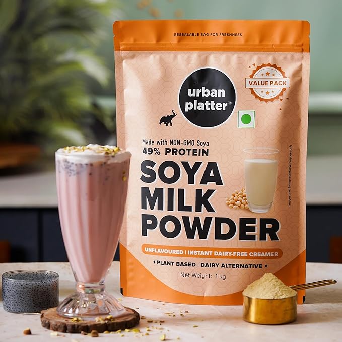 Urban Platter Soya Milk Powder | 35.27 Oz (1kg) | 49% Plant Protein | Unflavored Soy Milk for Coffee Tea Smoothies Baking &amp Cooking | Non-GMO Dairy-Free Vegan