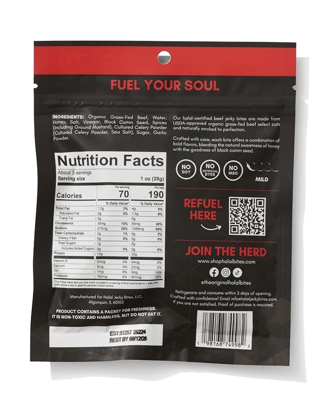 Mixed Flavor 3-Pack (Bulk Size) Halal Bites Ghost Pepper Flavor Beef Jerky Original Ghost Pepper + Chipotle Flavors Organic Grass-Fed Beef Naturally Smoked Infused with Honey &amp Black Cumin Se