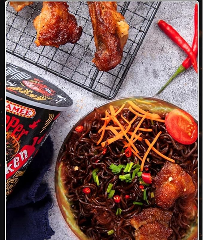 Ghost Pepper Noodles Spicy Dry Mixed Noodles 80g/barrel 1 Million Spiciness Black Noodles Hot Pepper Spicy Instant Dry Mixed Noodles Super Spicy Instant Noodles Cup Noodles (4 buckets)