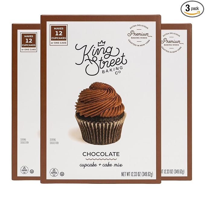 King Street Baking Co Chocolate Cupcake &amp Cake Mix - 7 Ingredient Box Mix With Real Cocoa - 3 Pack