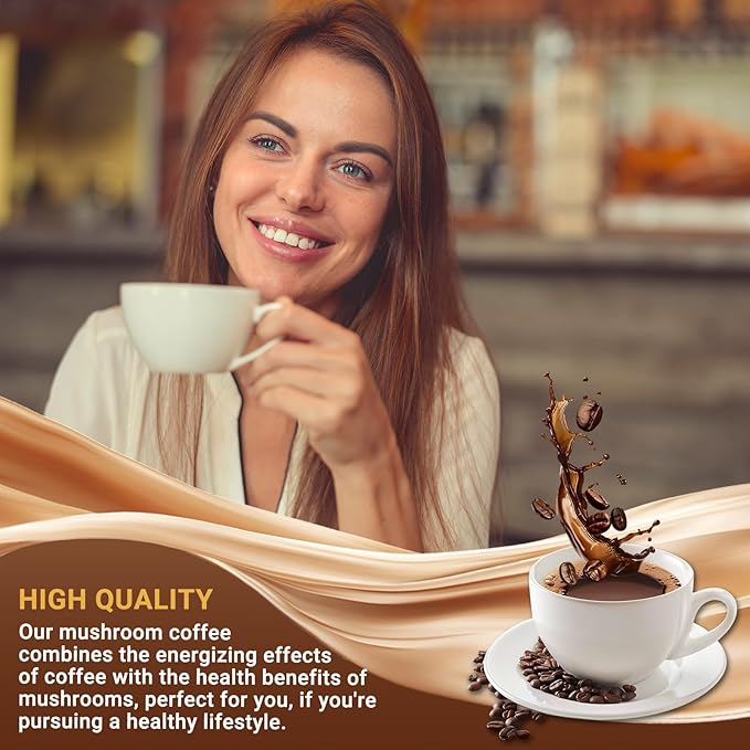 Mushroom Coffee Instant Mushroom Coffee with 6 Mushrooms Lion’s Mane Cordyceps Turkey Tail &amp Other for Energy Focus Digestion Immunity 30 Servings (2 Pack)