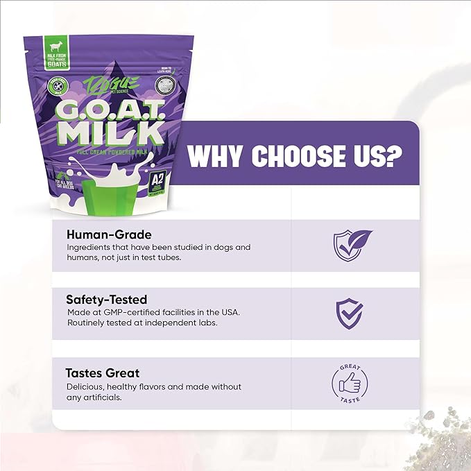 Rogue Pet Science G.O.A.T Milk – Powdered Goat Milk for Dogs and Cats. One 16-oz Bag Makes 6 Quarts. Human Grade A2 Powder for Adult Pets Senior Hydration Puppy and Kitten Food Topper