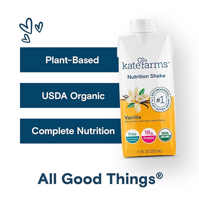 KATE FARMS Organic Nutrition Shake Vanilla 16g Protein 27 Vitamins and Minerals Protein Meal Replacement Drink &amp Shake 11 oz (12 Pack)