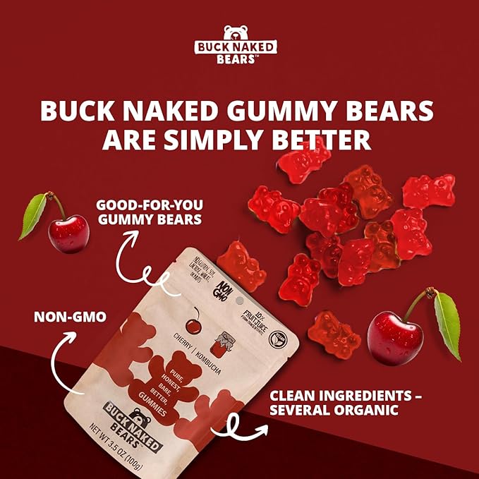 B.uck Naked Bears Cherry Kombucha Gummy Bears 3.5 oz (Pack of 12)