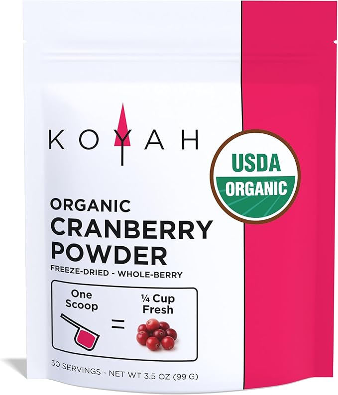 KOYAH - Organic Cranberry Powder: 30 Servings (1 Scoop = 1/4 Cup Fresh) Freeze-Dried Whole-Berry Powder 100% Pure - No Additives