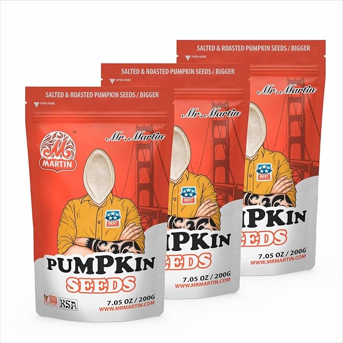 MR. MARTIN Freshly Roasted Salted Pumpkin Seeds Keto Friendly Snack Non-GMO Vegan Low Sodium 3 Pack