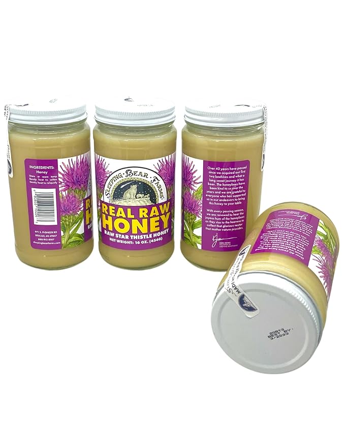 One Pound (16oz) Glass Jar Real Raw Star Thistle Honey From Michigan Beekeepers