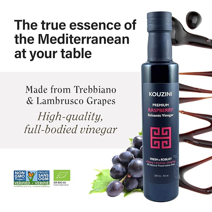 Kouzini Ultra Premium Raspberry Balsamic Vinegar Aged Balsamic Vinegars from Modena Italy Premium Smooth &amp Full-Bodied Flavor 250ml Bottle