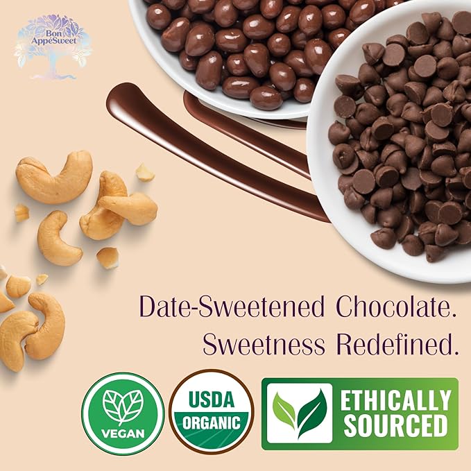 Bon Appesweet Date Sweetened Chocolate | Better Than Milk Chocolate Bar Chocolate Chip and Covered Cashews | Variety (Pack of 3) | Zero Added Sugar 54% Cacao Plant Based Dairy and Guilt Free!