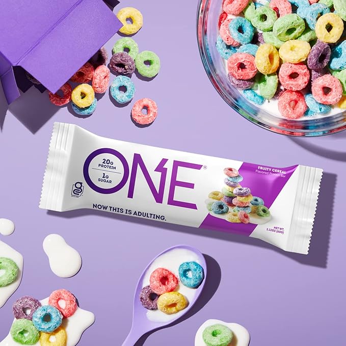 ONE Protein Bars Birthday Cake &amp Fruity Cereal Gluten Free with 20g Protein 1g Sugar 2.12 Oz 12 Count